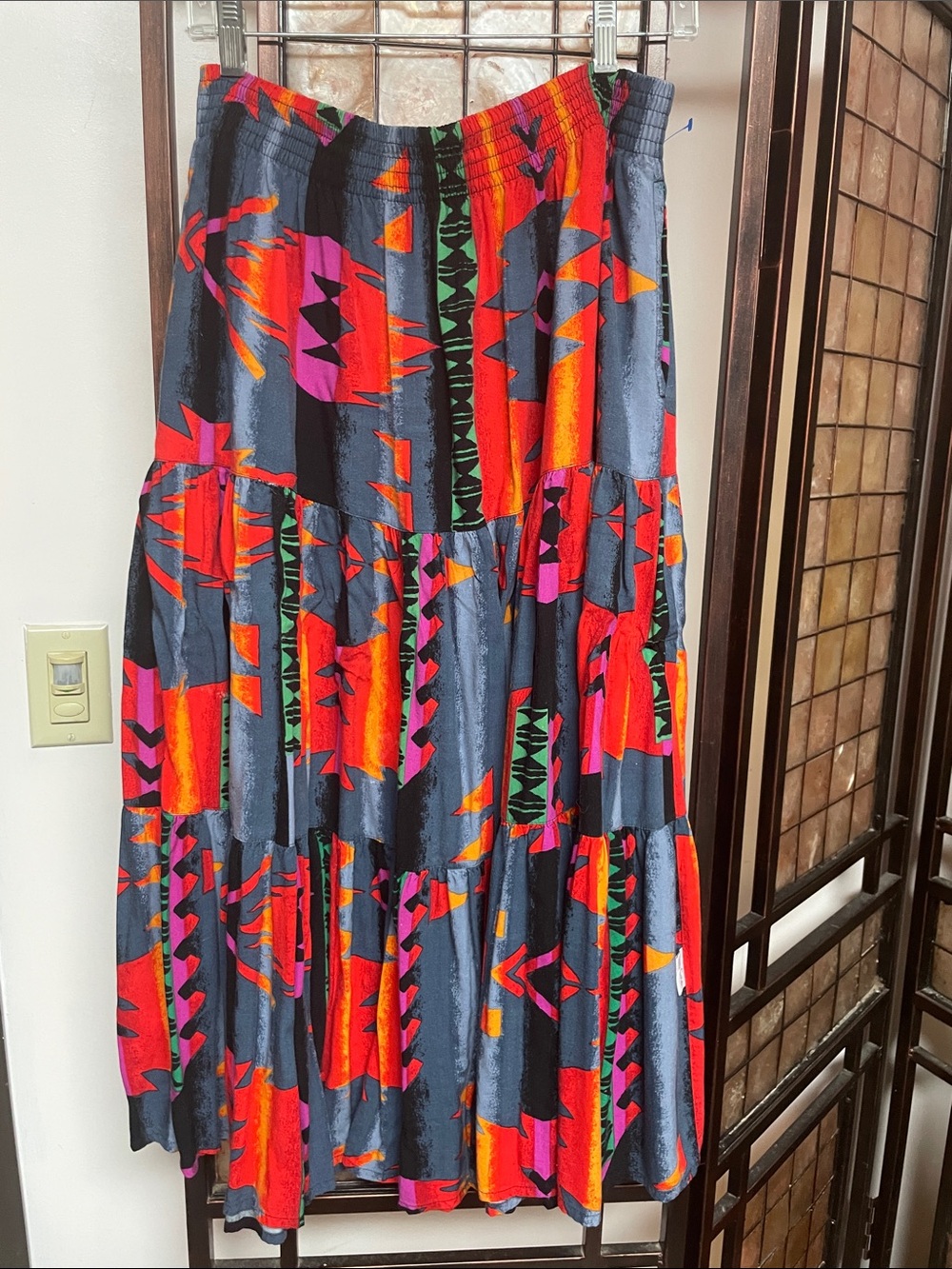 Pierre Cardin Bold Aztec Print Midi Skirt in Black, Red, Pink, Orange
